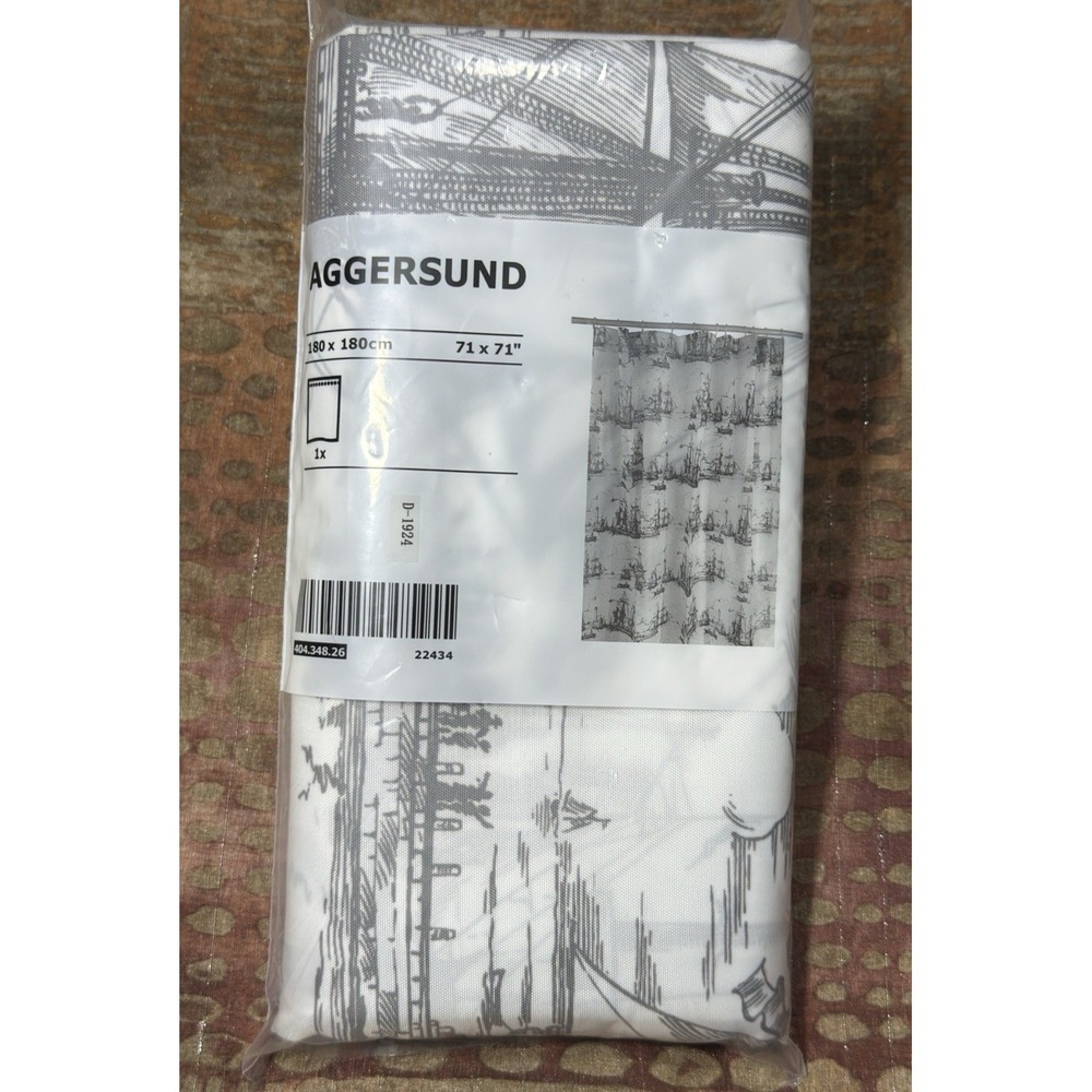 IKEA Shower Curtain Aggersund 404.348.26 Boats GRAY Nautical Sailing Ships
